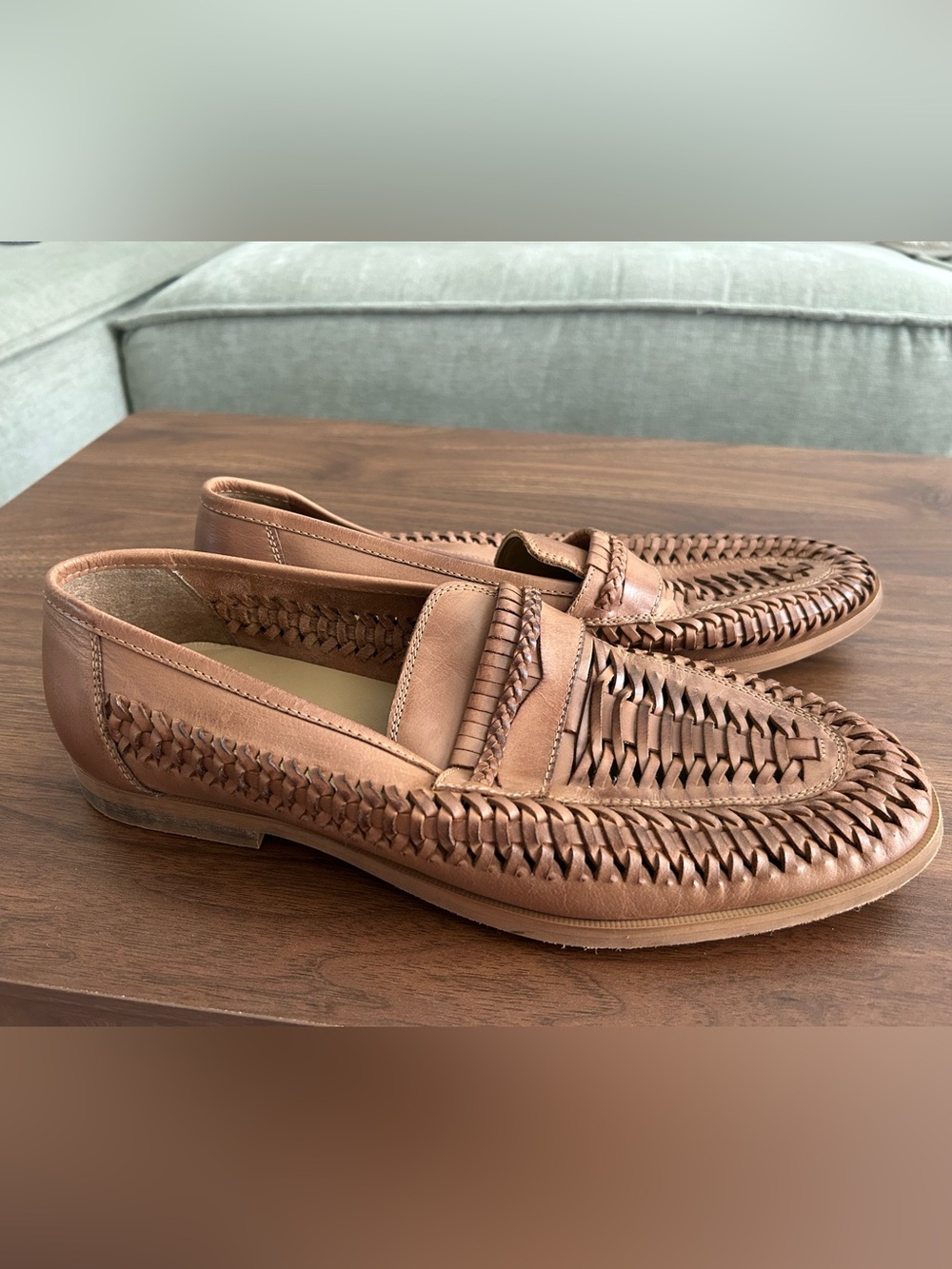 Asphalt Tan Woven Leather Loafers